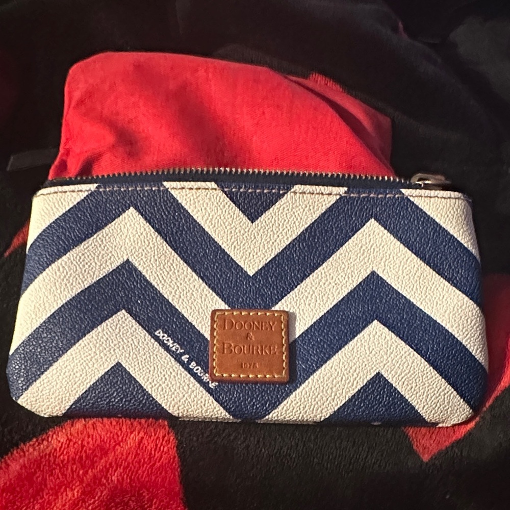 Dooney & Bourke Navy and White Chevron Clutch